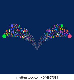 Double Circle Fireworks vector illustration. Style is bright multicolored flat circles, blue background.
