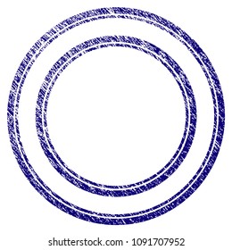 Double circle frame grunge textured template. Vector draft element with grainy design and dirty texture in blue color. Designed for overlay watermarks and rubber seal imitations.