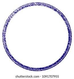 Double circle frame grunge textured template. Vector draft element with grainy design and dirty texture in blue color. Designed for overlay watermarks and rubber seal imitations.