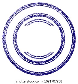 Double circle frame grunge textured template. Vector draft element with grainy design and corroded texture in blue color. Designed for overlay watermarks and rubber seal imitations.