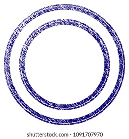 Double circle frame grunge textured template. Vector draft element with grainy design and dirty texture in blue color. Designed for overlay watermarks and rubber seal imitations.