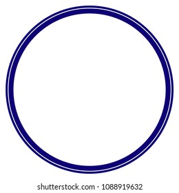 Double circle frame template. Vector draft element for stamp seals in blue color.
