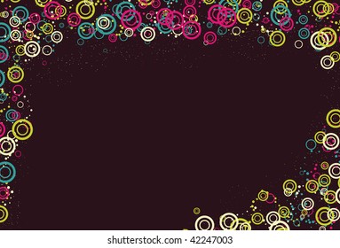 Double circles, single circles, small dots and speckles are all on separate layers. Very easy to edit and manipulate. Cropped via clipping mask.