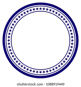 Double circular star frame template. Vector draft element for stamp seals in blue color.