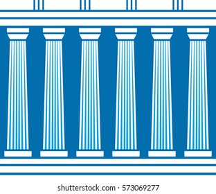 Double classic pillars arc isolated on blue background. Vector illustration flat architecture design. Building ancient monument background. Column pillar parthenon landmark Famous architecture pattern