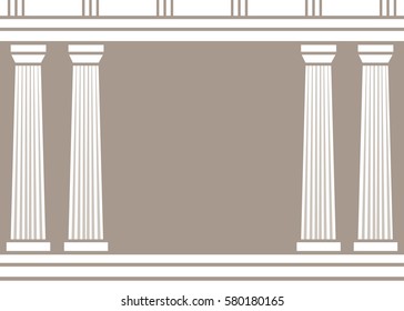 Double classic pillars arc isolated on brown background. Vector illustration flat architecture design. Building ancient monument background. Column pillar parthenon landmark. Famous architecture