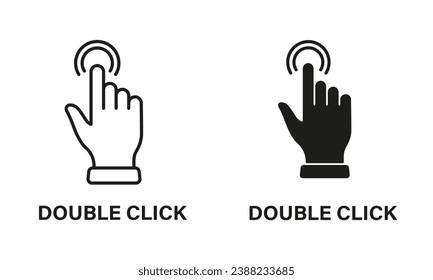 Double Click Gesture, Hand Cursor of Computer Mouse Line and Silhouette Black Icon Set. Pointer Finger Pictogram. Double Press, Swipe, Touch, Point, Tap Sign. Isolated Vector Illustration.