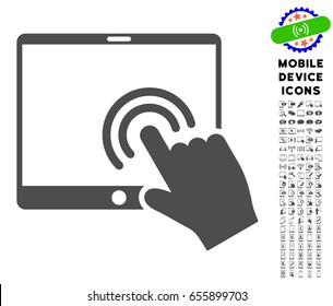 Double Click Tablet icon with smartphone glyph set. Vector illustration style is a flat iconic symbol, gray colors. Designed for web and software interfaces.