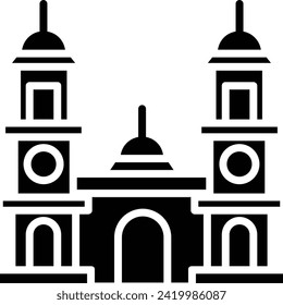 Double clock tower solid and glyph vector illustration