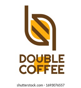 Double Coffee bean Drink Brown yellow icon logo concept design illustration