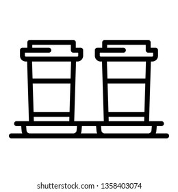 Double coffee plastic cup icon. Outline double coffee plastic cup vector icon for web design isolated on white background