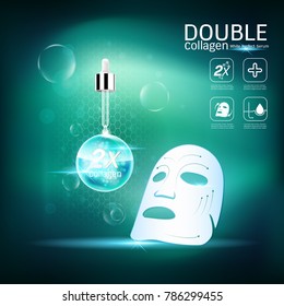 Double Collagen White Perfect Serum Vector Background for Skin Care Cosmetic Products.
