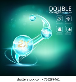 Double Collagen White Perfect Serum Vector Background for Skin Care Cosmetic Products.