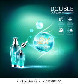 Double Collagen White Perfect Serum Vector Background for Skin Care Cosmetic Products.