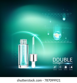 Double Collagen White Perfect Serum Vector Background for Skin Care Cosmetic Products.