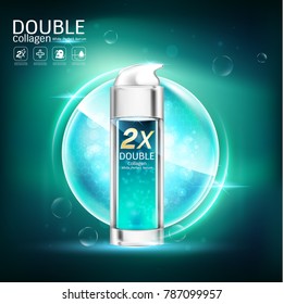 Double Collagen White Perfect Serum Vector Background for Skin Care Cosmetic Products.