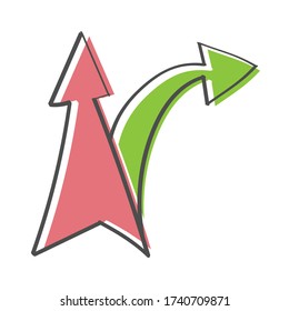 Double color arrow. Vector drawing in the Doodle style, isolated on a white background for design and theme design.
