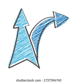 Double color shaded arrow. Vector drawing in the Doodle style, isolated on a white background for design and theme design.
