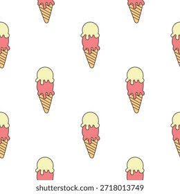 Patrón inconsútil dibujado a mano del helado coloreado doble en el fondo blanco 