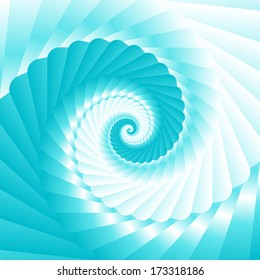 Double colored twirl - white and turquoise (blue), sea wave. Abstract vector background.