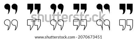 Double Comma Signs of Quote Icons. Set of Quotation Mark Line and Silhouette Icon. Quotation Signs on White Background. Punctuation Symbol of Speech. Isolated Vector Illustration.