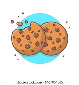 Double Cookies Vector Illustration. Breakfast Icon. Chocolate Chip Cookie Logo. Kids menu. Bitten, Broken. Flat Cartoon Style Suitable for Web Landing Page, Banner, Flyer, Sticker, Card, Background