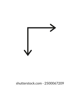 Double corner arrow. 90 degrees angle. Right angle symbol. Dual ended arrow. 