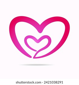 Double couple pink love, a hand drawn symbol of heart, expressing love