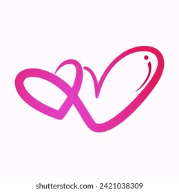 Double couple pink love, a hand drawn symbol of heart, expressing love