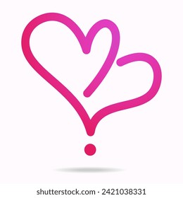 Double couple pink love, a hand drawn symbol of heart, expressing love