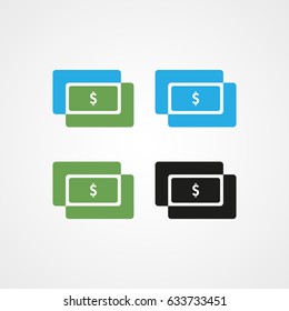 double credit card with dollar icon and various color