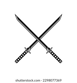 Double cross katana sword samurai ronin japanese style tattoo flat vector icon design.