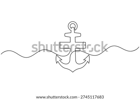 Double Cross Ship Anchor Icon Continuous One Line Drawing Minimalist Nautical Outline Isolated on White Background