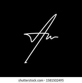 Double Cursive Letters Initial AU Signature Handwriting Calligraphy