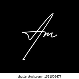 Double Cursive Letters Initial AM Signature Handwriting Calligraphy