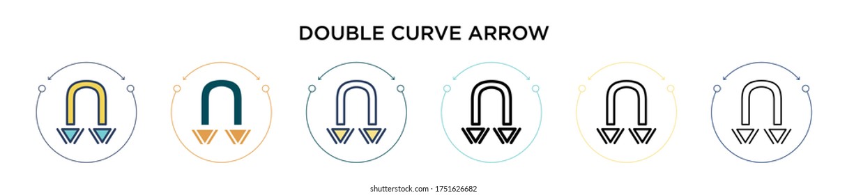 Double curve arrow icon in filled, thin line, outline and stroke style. Vector illustration of two colored and black double curve arrow vector icons designs can be used for mobile, ui, web
