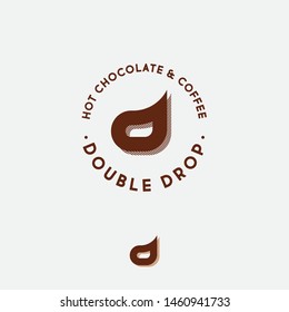 Double D logo. Coffee and chocolate cafe emblem. Two letters D as  chocolate and coffee drops in circle.