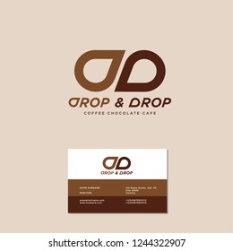 Double D logo. Drop and Drop chocolate monogram for cafe. Two letters like a chocolate drops isolated on light background. Identity, business card.