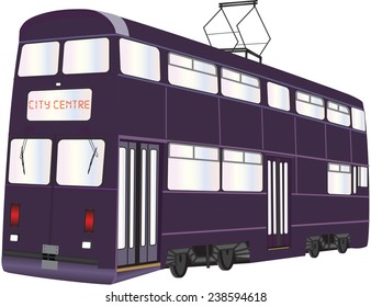 A Double Deck Tramcar isolated on white