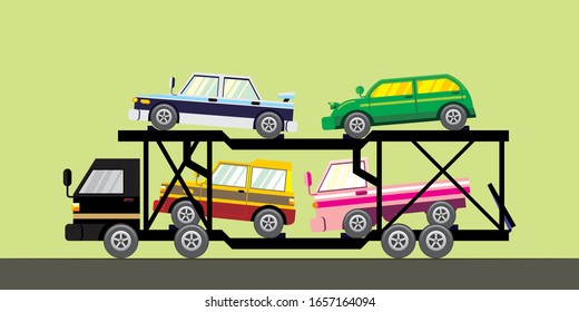 Double deck vehicle transport truck. Flat style image asset for kids education and illustration. Coloring page.