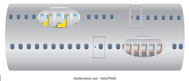 Double deck white airplane upper for business and economic for lower  Vector illustration