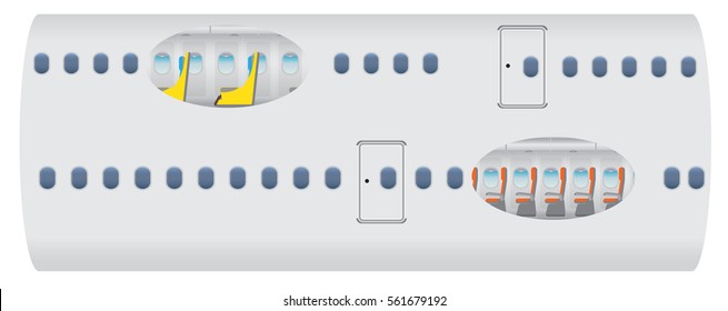 Double deck white airplane upper for business and economic for lower  Vector illustration