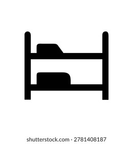 Double decker bed black glyph symbol, bedroom sleeping arrangement.