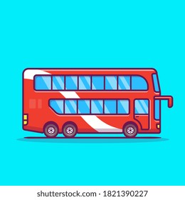 Double Decker Bus Cartoon Vector Icon Illustration. Bus Transportation Icon Concept Isolated Premium Vector. Flat Cartoon Style