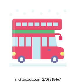 Icono de estilo plano de Navidades de autobús de dos pisos,