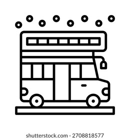 Icono de estilo lineal de Navidades de autobús de dos pisos,