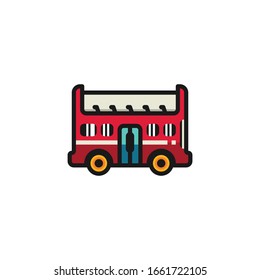 iconos de esquema rellenos de bus de dos pisos. Ilustración vectorial. Trazo editable. Icono aislado adecuado para web, infografías, interfaz y aplicaciones.