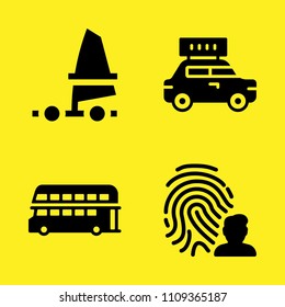 double decker bus, fingerprint, windsurf and taxi vector icon set. Sample icons set for web and graphic design