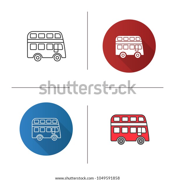 Double decker bus\
icon. Flat design, linear and color styles. Bus with two storeys.\
Isolated vector\
illustrations
