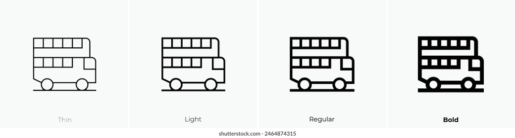 icono de bus de dos pisos. Diseño de estilo fino, ligero, regular y audaz aislado sobre fondo blanco